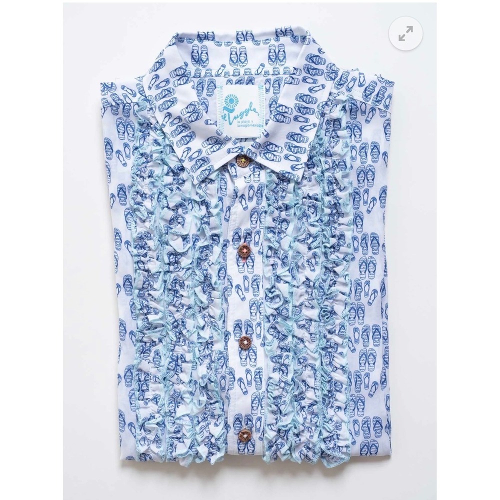 El Tuggle Flip Flop Wedding Shirt XL Beach White Amalfi Coast Resortwear Camp - Picture 1 of 10